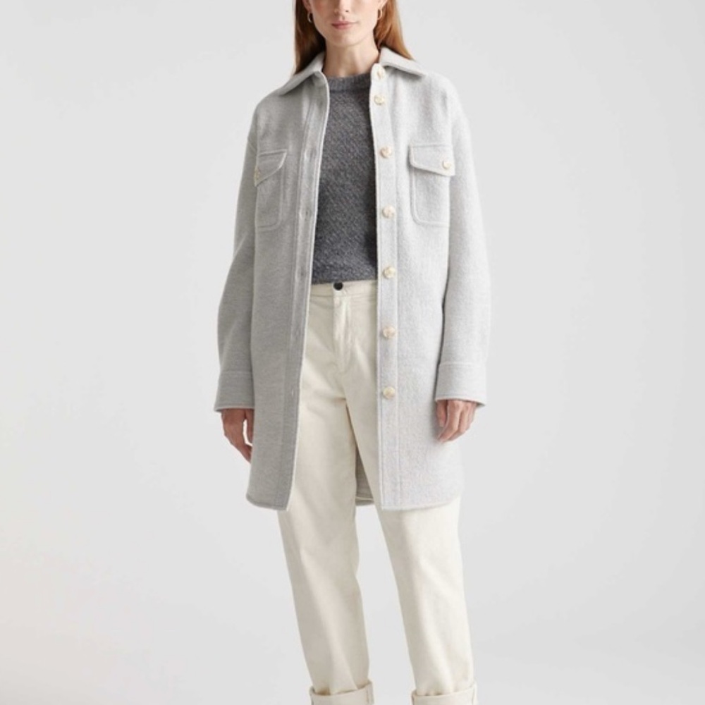 Quince Merino Wool Long Shirt Jacket/ Shacket - Light gray - S